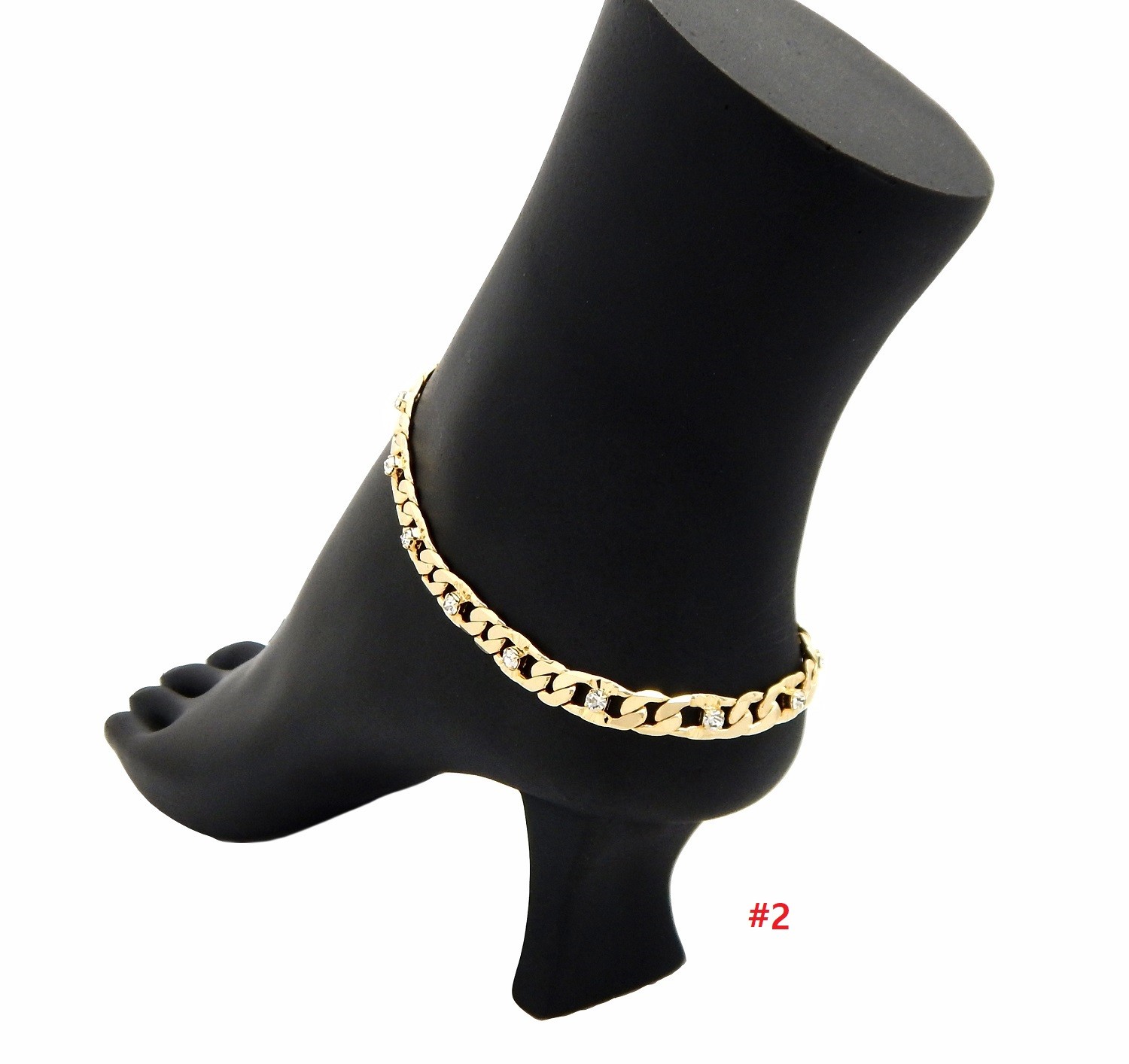 10″ MARINER ANCHOR CUBAN LINK CHAIN STONE ANKLET BRACELET 14K ITALY GOLD PLATED