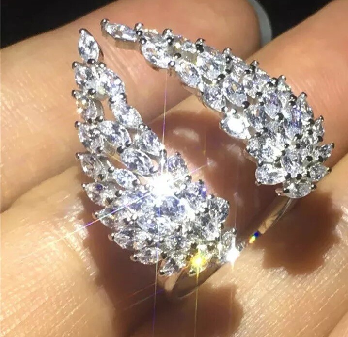 Angel Wing Cubic Zirconia Rhodium Plated Ring