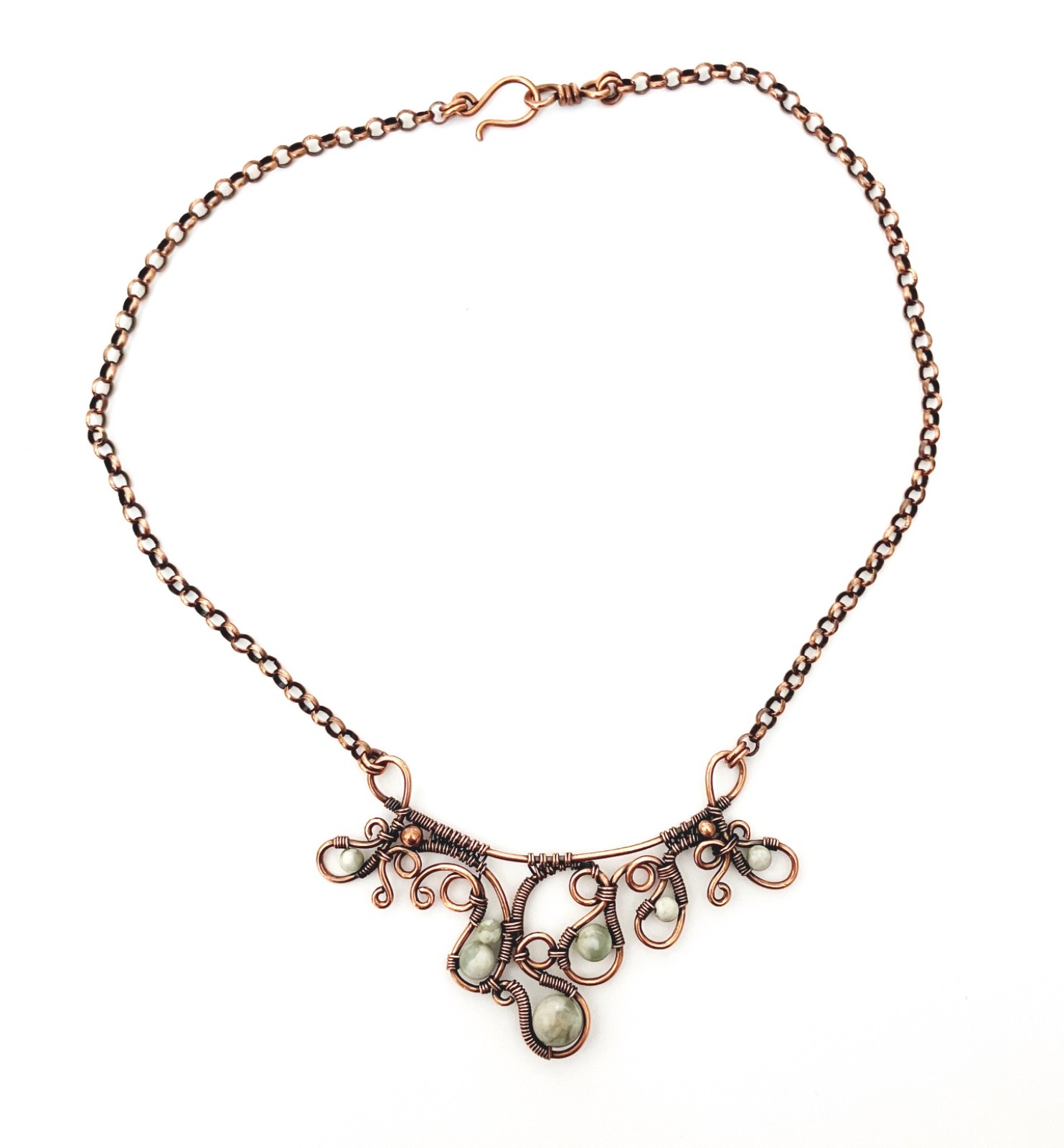 Natural Stone Abstract Wire Wrapped Necklace Bohemian Whimsical Copper Handmade