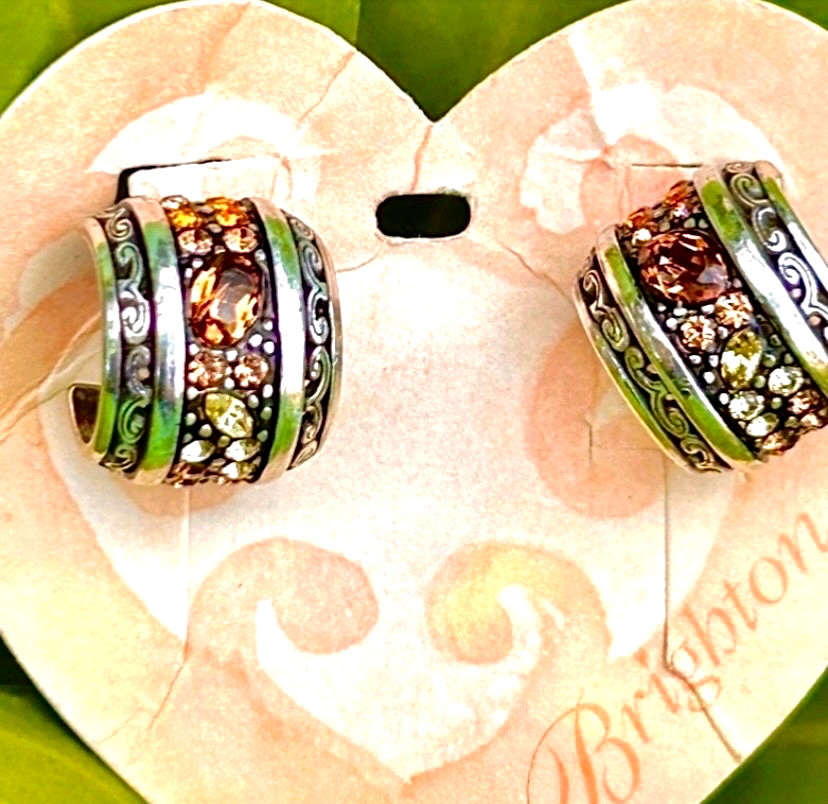 BRIGHTON CRYSTAL VOYAGE TOPAZ+GOLDEN HUES SWAROVSKI CRYST SLVR EARRINGS NWT✨VTG