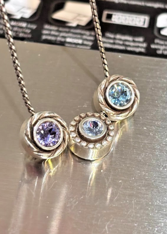Brighton Halo Orion Crystal Trio Pendant Necklace Silver Tanzanite Reversible