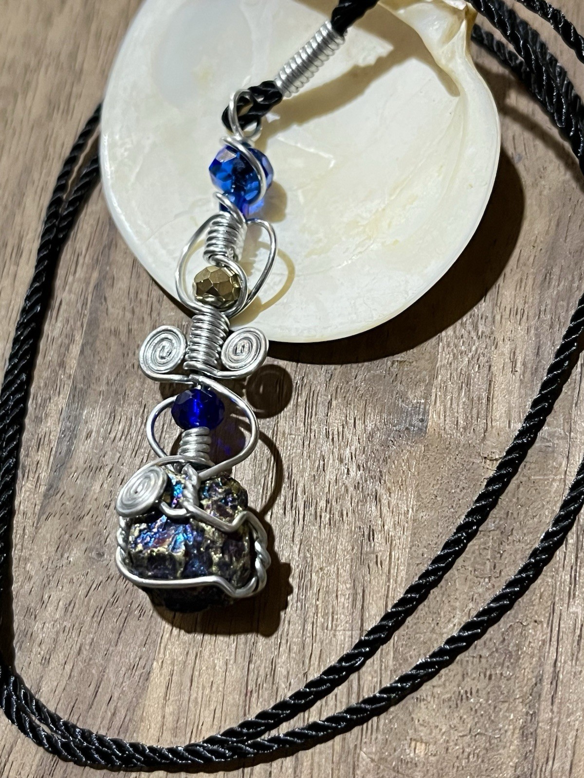 Chalcopyrite, Peacock Copper, Wire Wrap Wand Pendant, Artistic Gemstone