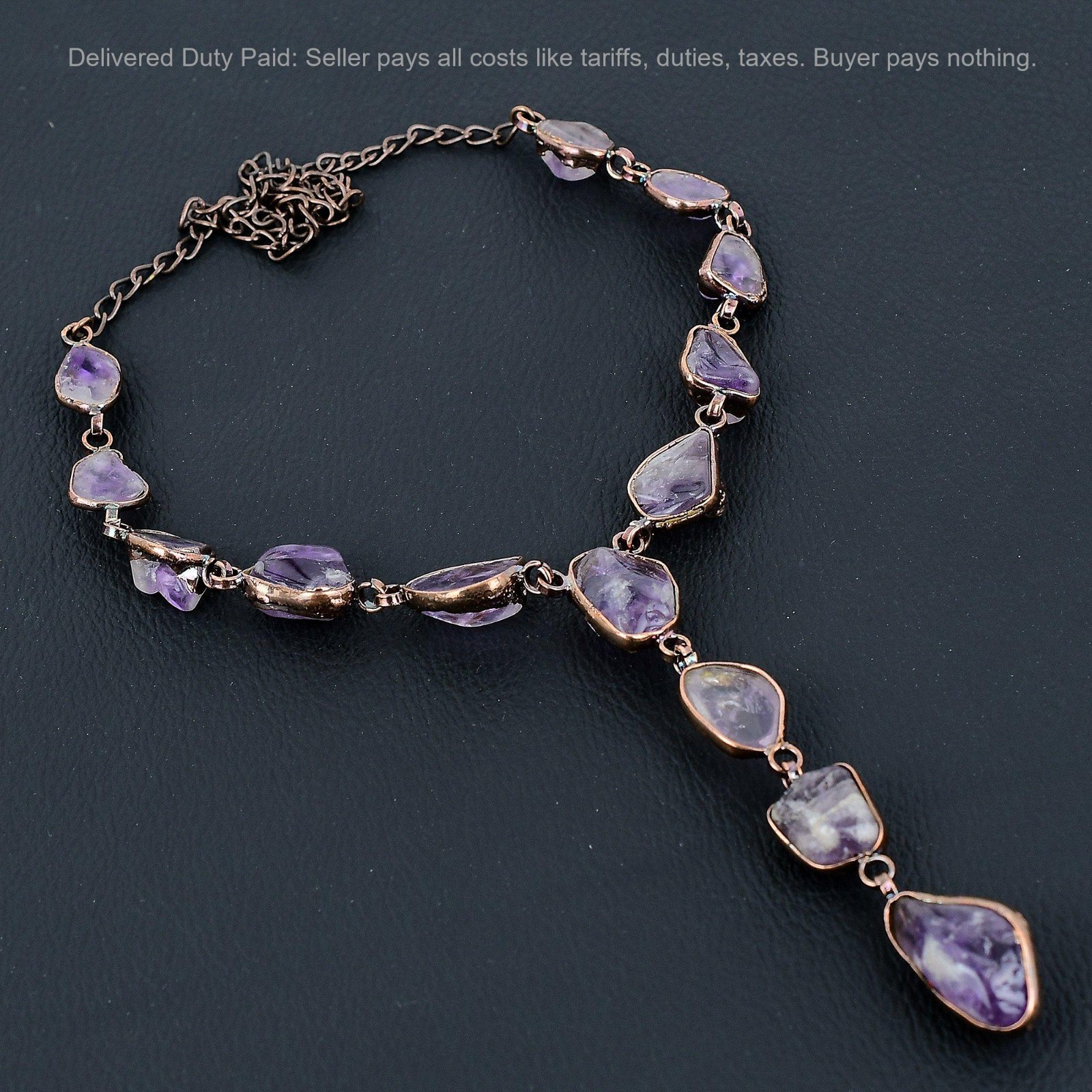 Copper Super 23 Amethyst Rough Gemstone Chain Engagement Electroformed Necklace