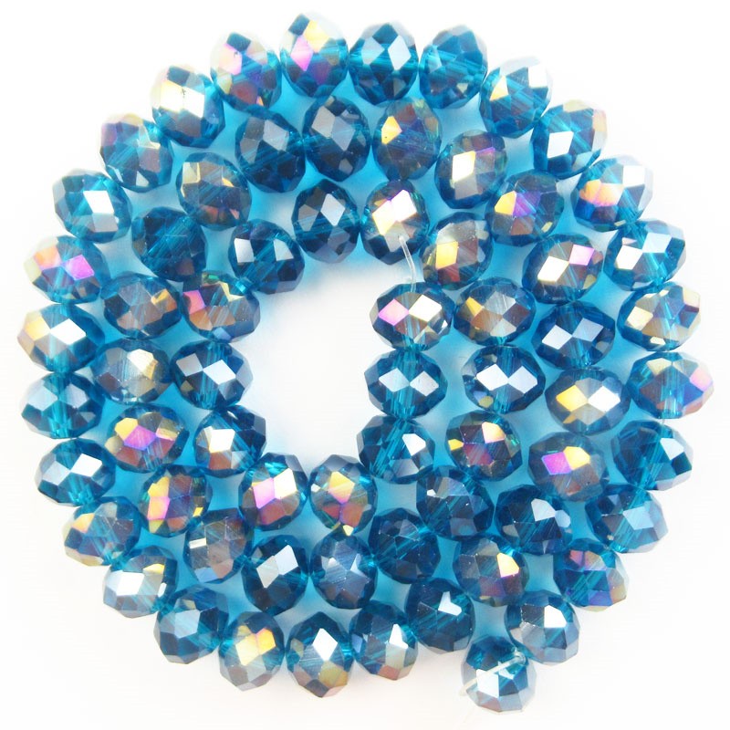 1Strand 8x6mm Faceted Water Blue Crystal Rondelle Loose Bead 15.5inch SJTZ3