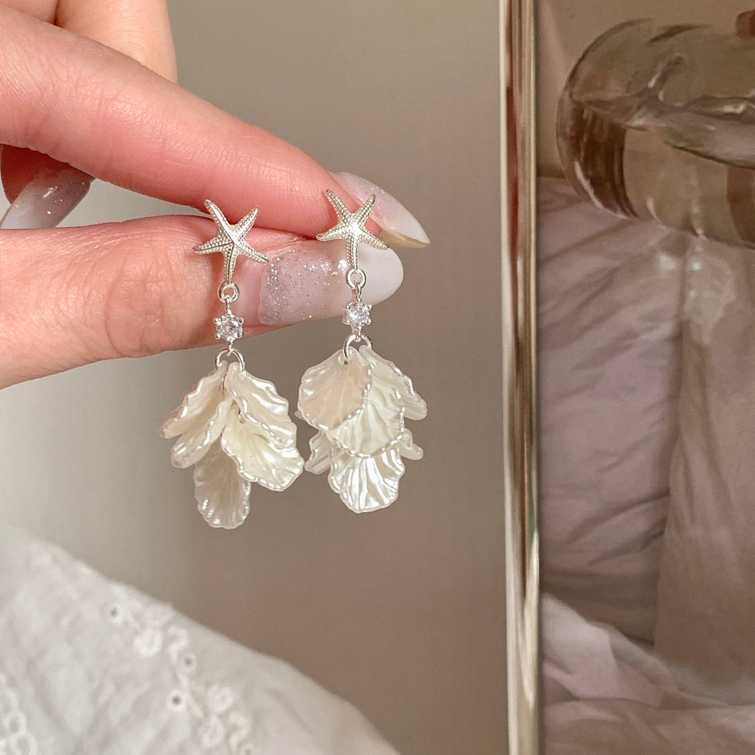 Starfish and seashell petal earrings, new style vacation vibe, gentle & elegant