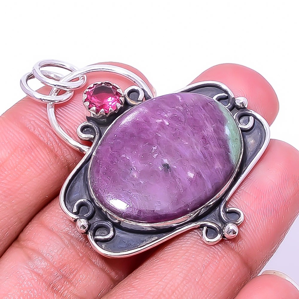 Ruby With Zoisite – Tanzania 925 Sterling Silver Pendant 1.76″ P8