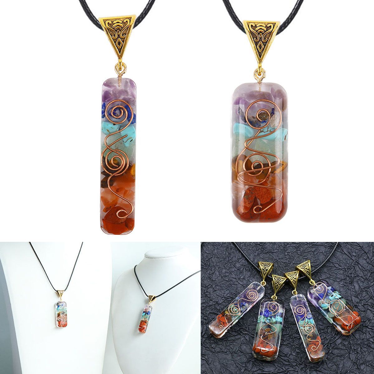 Natural Stone Orgonite Pendant 7 Chakra Healing Energy Reiki Resin Necklace