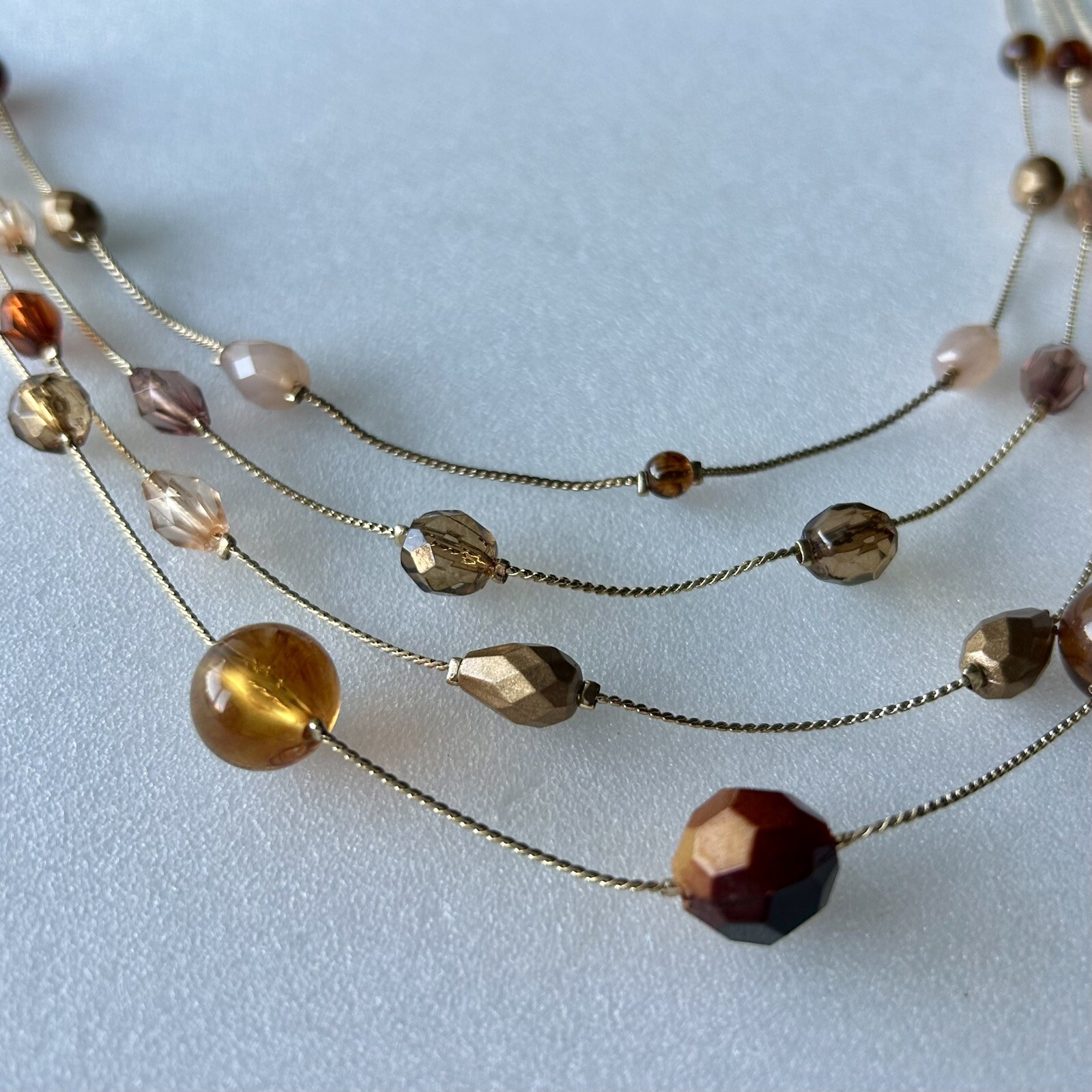 Vintage Neutral Colors Acrylic Bead Necklace Three Strands 16” to 20”