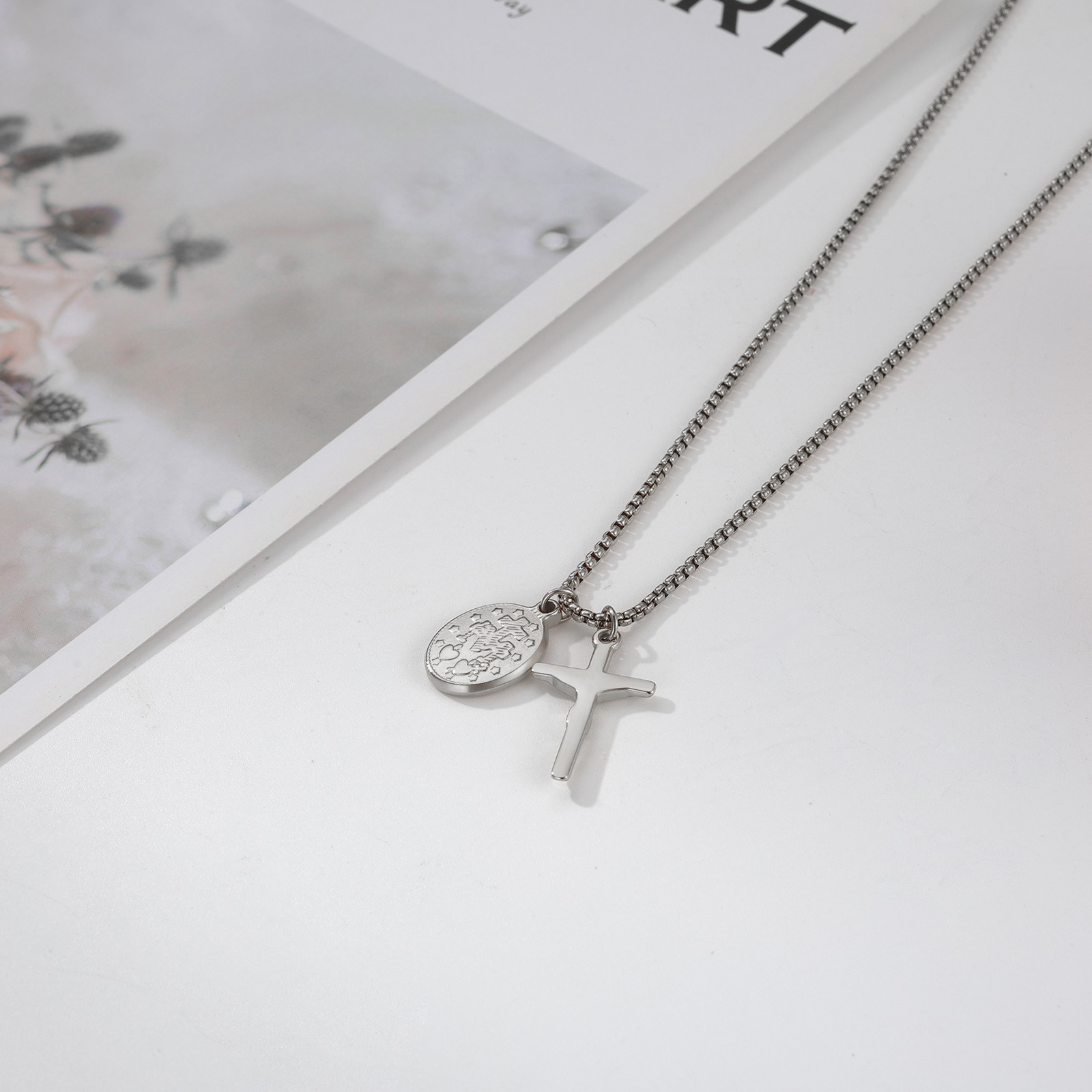 Virgin Mary Jesus Cross Crucifix Rosary Necklace with Miraculous Medal Men Women