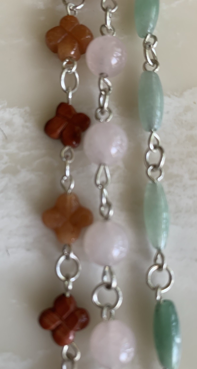 Silver-Tone Rose Quartz Aventurine Carnelian Jasper Gemstone 7”