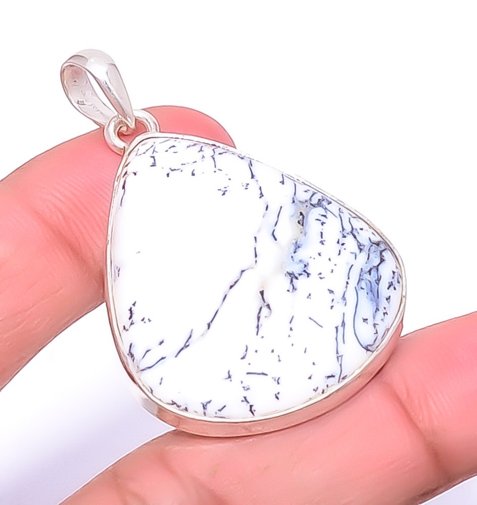 Dendritic Opal – Brazil Gemstone 925 Silver Plated Jewelry Pendant 1.79″ A344