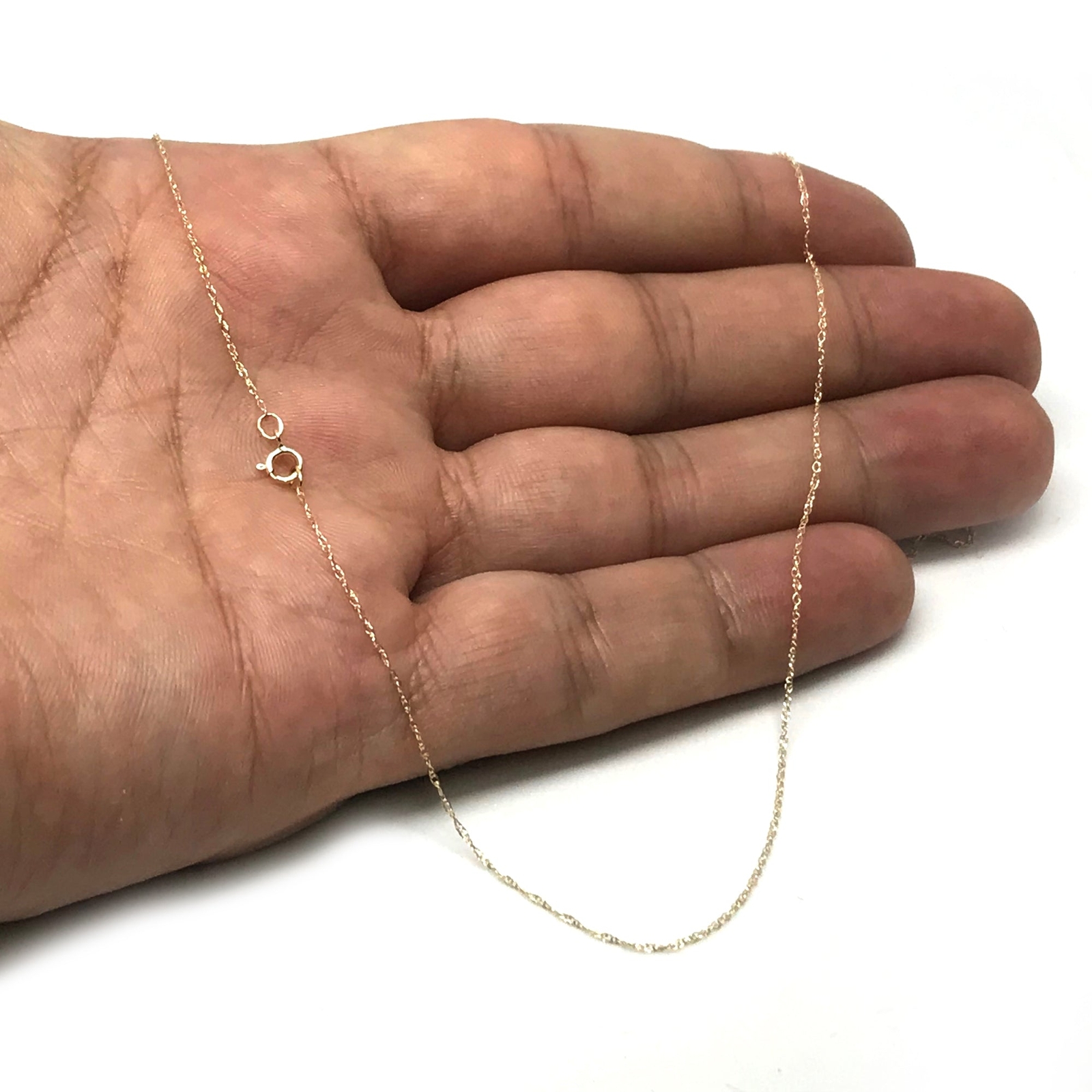 14k Real Solid Gold Rope Chain Necklace, 0.5mm (16 Inches, Yellow Gold)