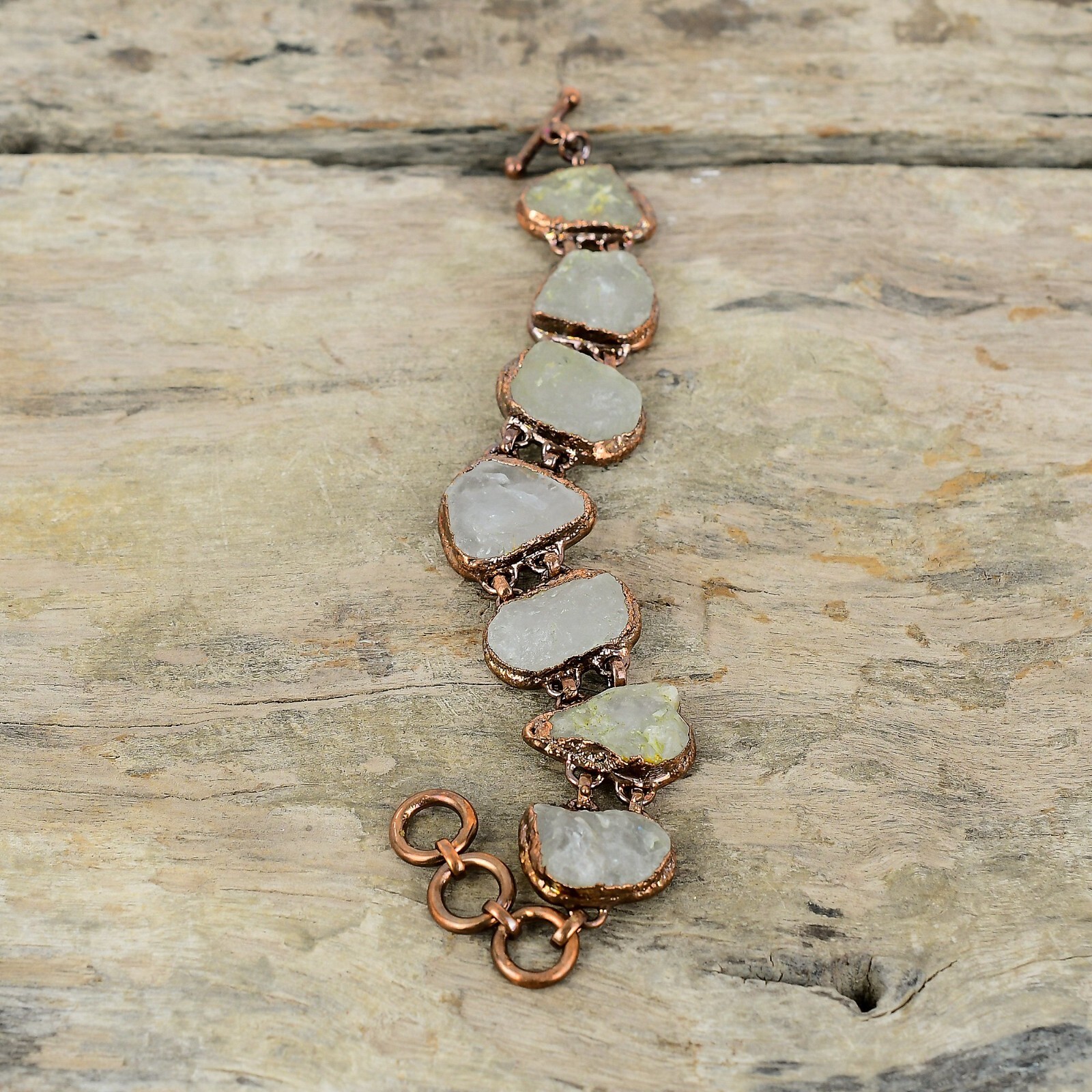 Rainbow Moonstone Rough Copper Love Gift Electroformed Adjustable Bracelet 6.0″