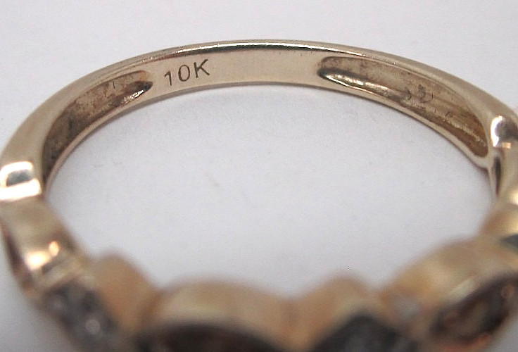 Vintage 10k Yellow Gold Citrine and Diamond Mixed Cut Band Ring Size 7.5