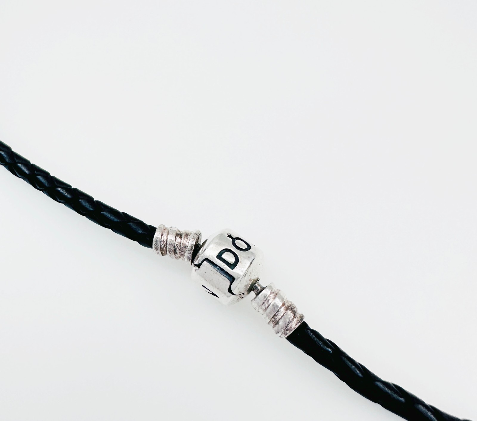 PANDORA 925 Sterling Silver Braided Leather Charm Necklace Black, 22″ (56cm)