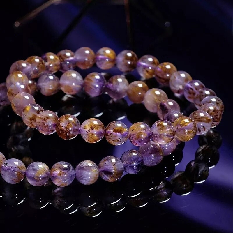 Super Seven 8mm Purple Quartz Round Bead Balance Healing Women Men Bracelet Gift