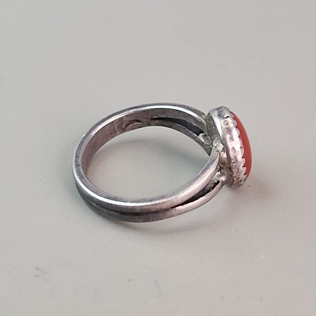 Stone Ring Sterling Silver Handmade Signed Crescent Moon Small 5