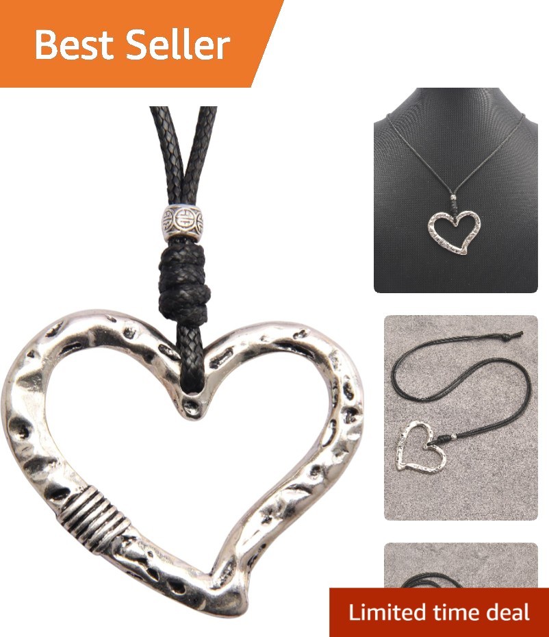 Handmade Boho Leather Choker Necklace with Heart Pendant – Adjustable Length
