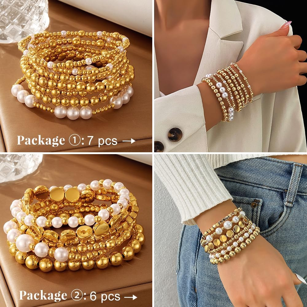 Gold Bracelets for Women Gold Bracelet Stack Pearl Beaded Bracelets for Women St