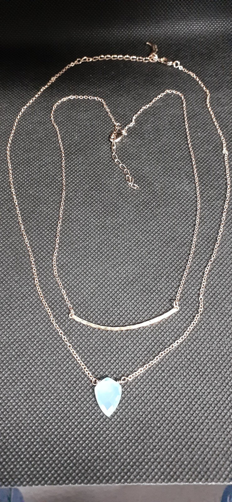 NWOT Luna Norte Faceted Acquamarine Stone Heart Gold Plated Bar Layered Necklace