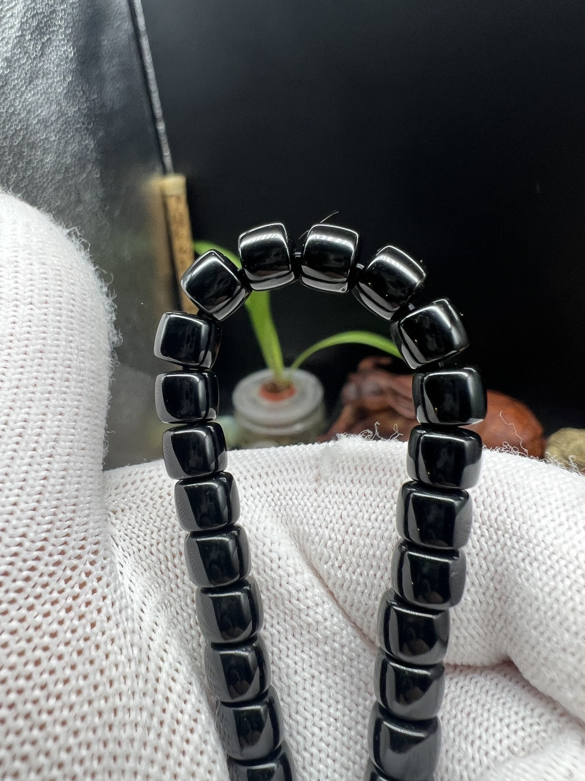 6.6×5.5mm Black onyx Bracelet 精工直切黑缟玛瑙手串