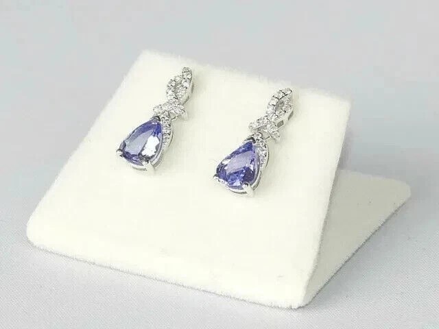 Drop/Dangle Earrings 2.20Ct Pear Cut Simulated Tanzanite 14k White Gold Plated