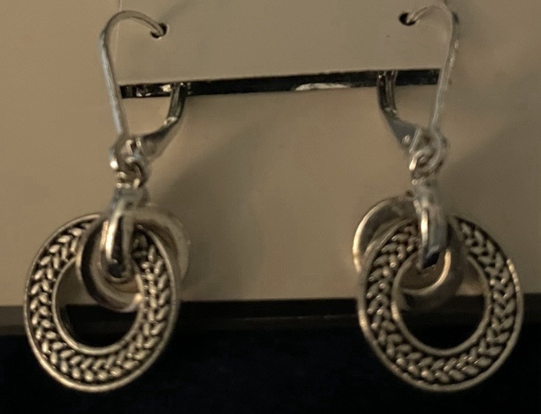 Dana Buchman Silver Tone Round Double Circle Dangle Hook Earrings No Stone