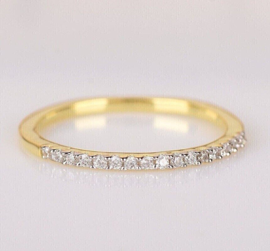 1.20 Ct Round Cut Simulated Diamond Engagement Band Ring 14k Yellow Gold Plated