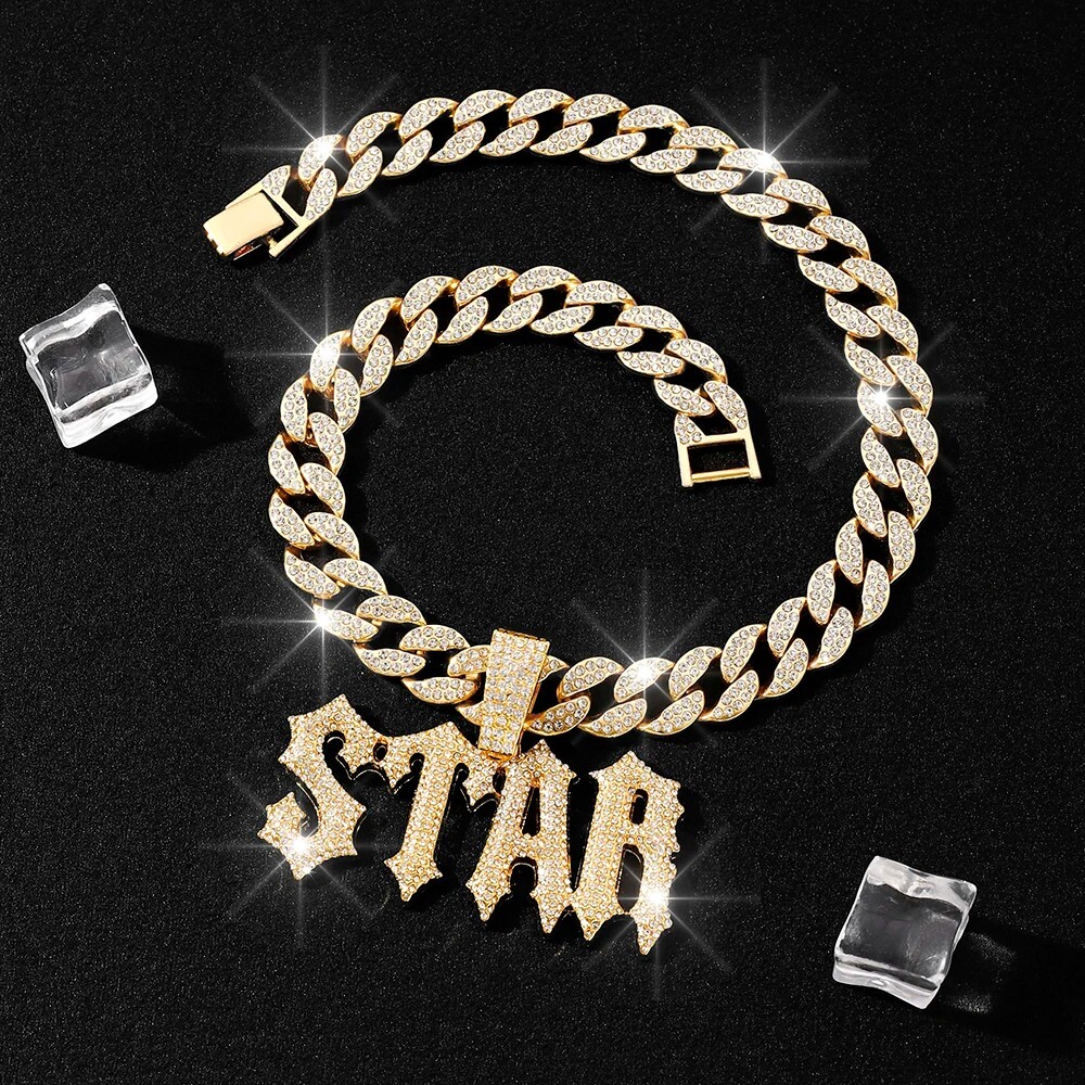 Hip Hop Iced STAR Pendant Necklace 13mm Miami Cuban Chain CZ Fashion Jewelry NEW