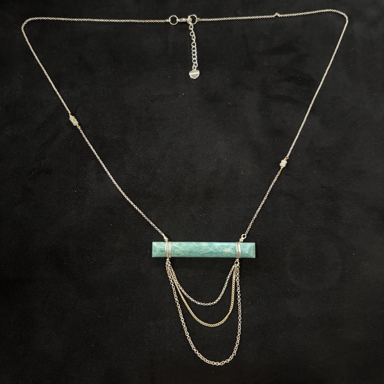 Nakamol Amazonite Bar Necklace Silver Tone Layered Chain 30-33”