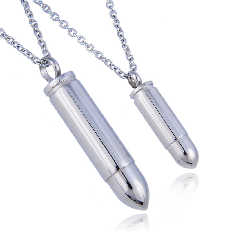 Stainless Steel Open Bullet Pendant Necklace for Men Pill Case Holder Jewelry