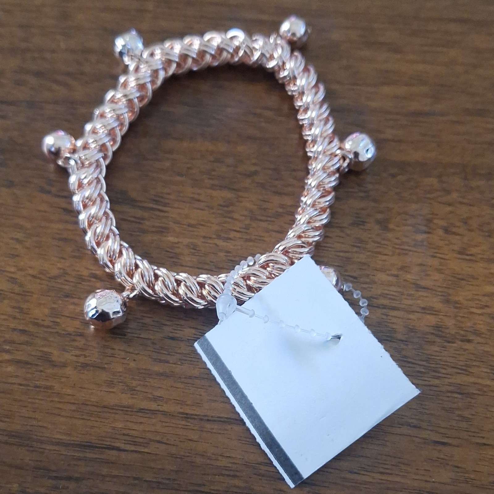 JCPenney Rose Gold Tone Metal Chain Charm Bracelet Round Dangle Bead Charms
