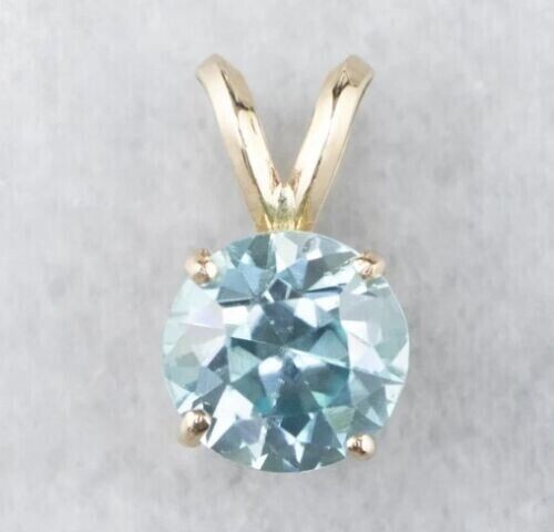3.00Ct Round Cut Lab Created Aquamarine Solitaire Pendant 14K Yellow Gold Plated