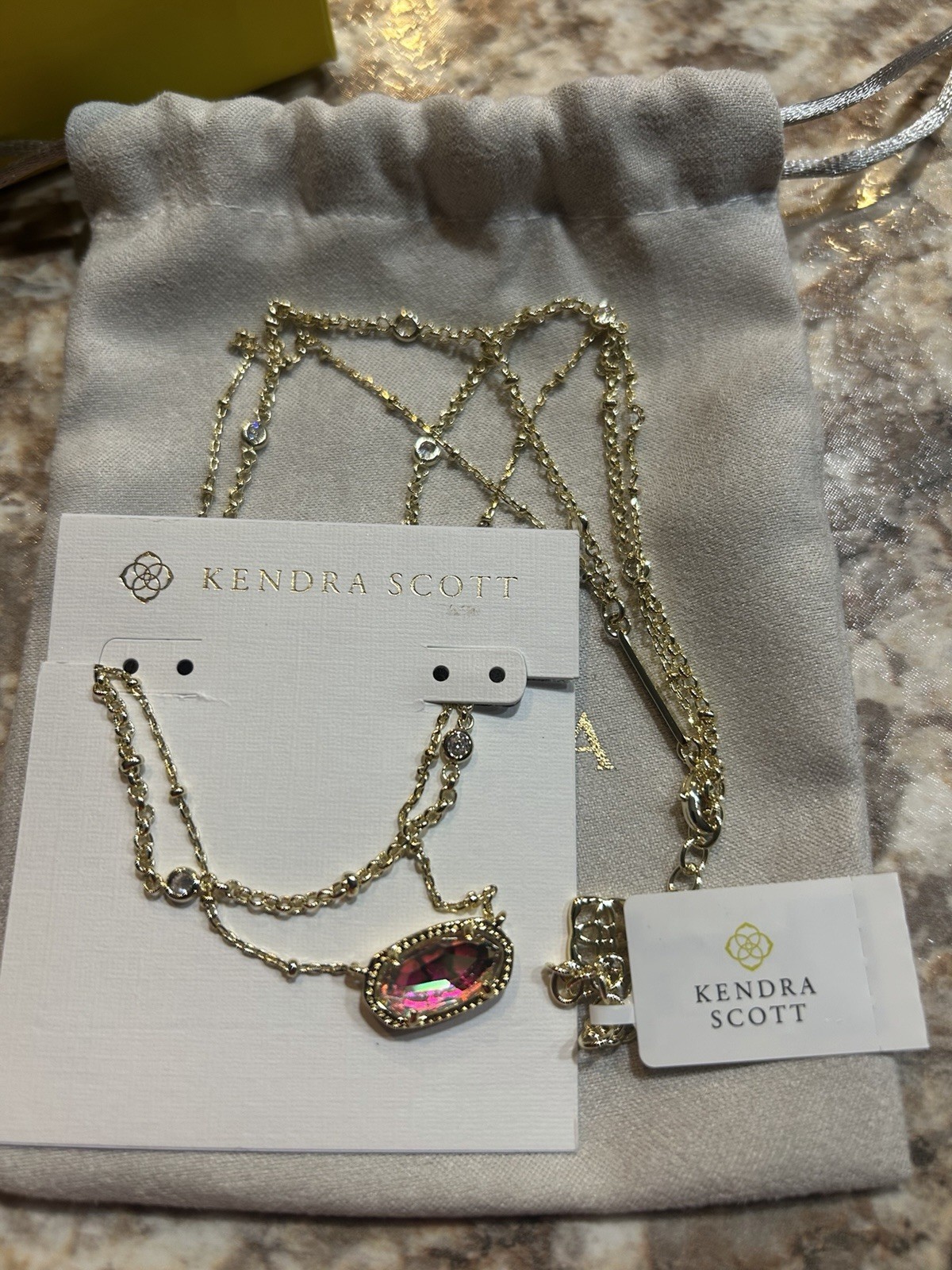 New Kendra Scott Elisa Gold Pendant Necklace In Dichroic Glass