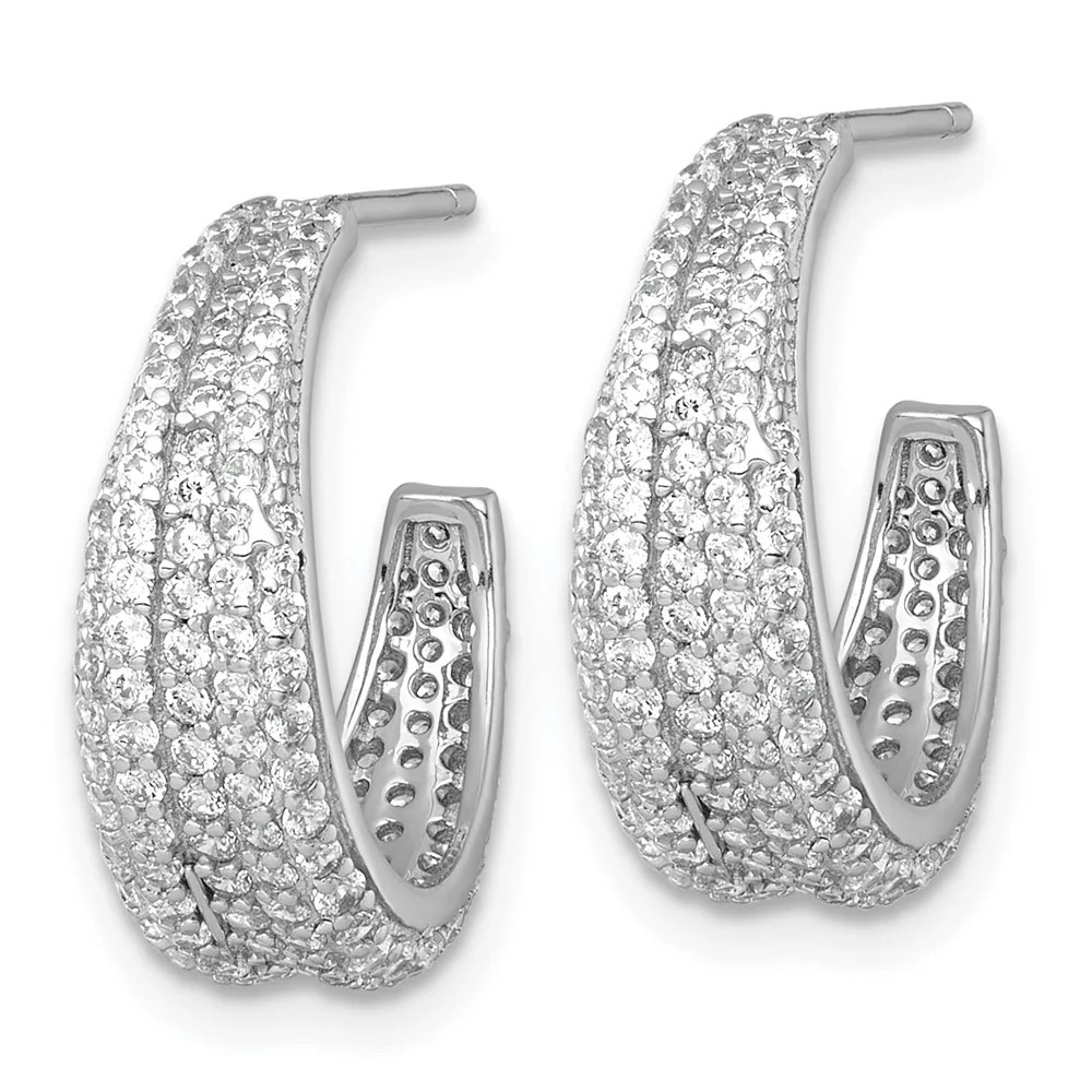 Sterling Silver RH-Plated Tapered Pave CZ Post C-Hoop Earrings