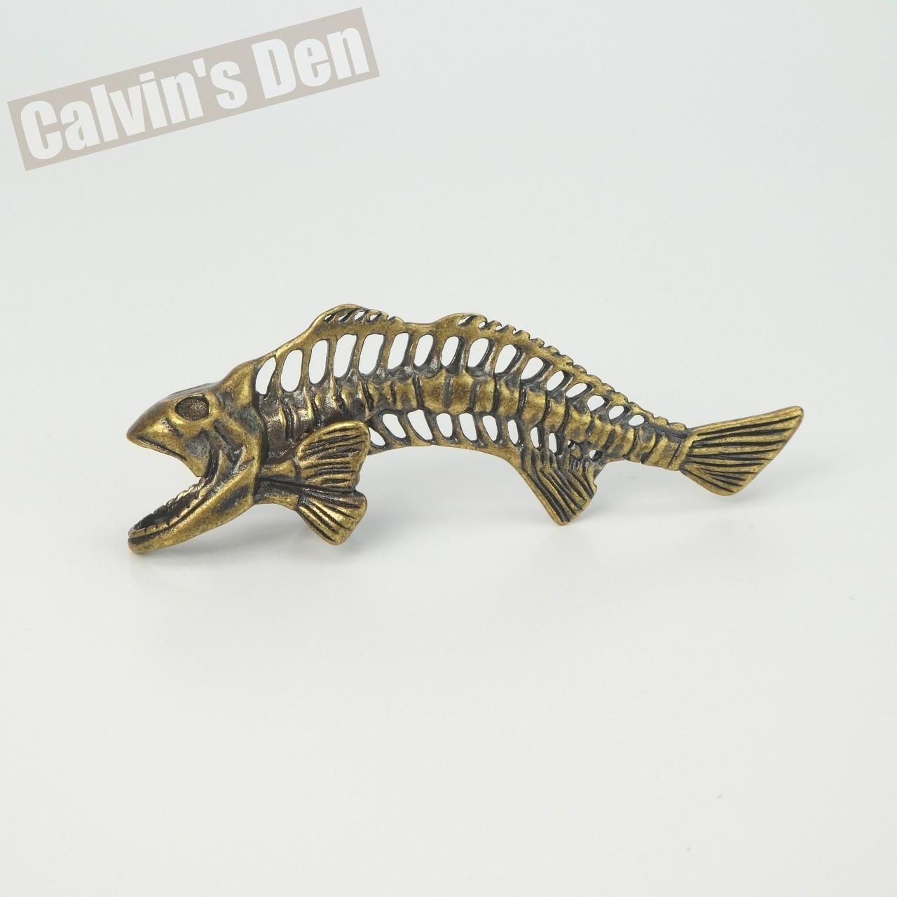 Solid Brass Fish Skeleton Fossil Style Pendant Punk Fun Gift