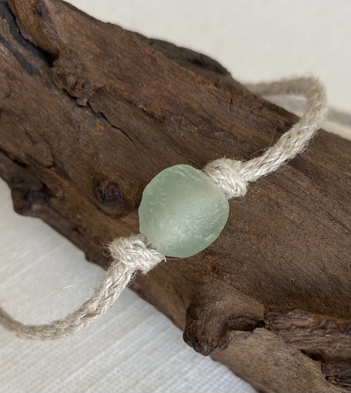 Organic Natural Hemp Anklet Sea Green Recycled Glass Bead Adjustable Sea Glass