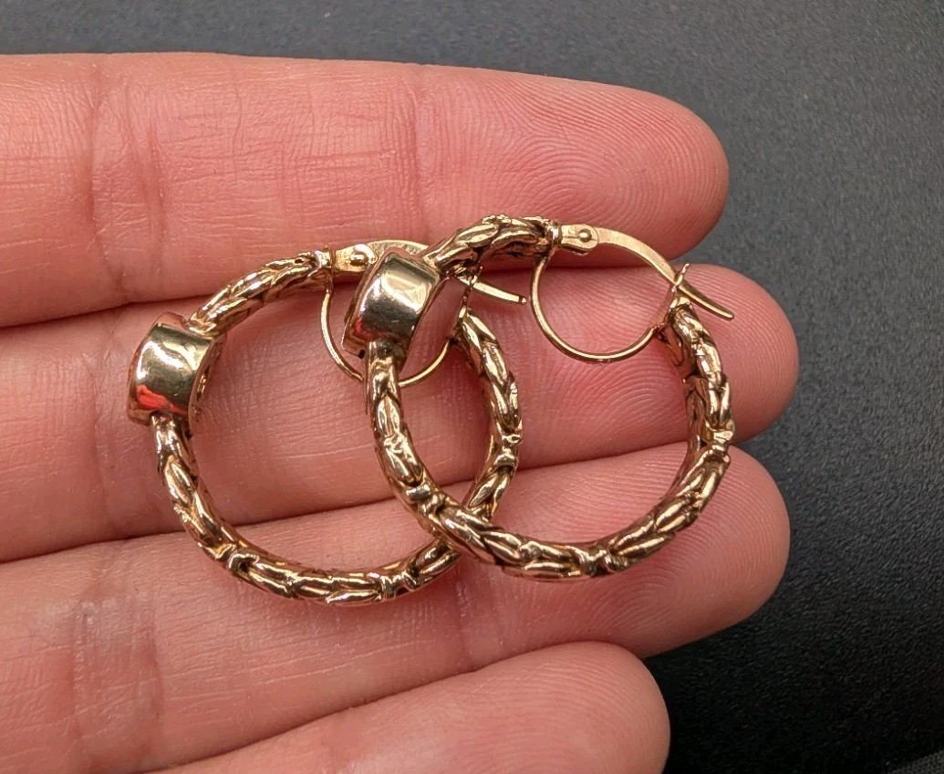 Sterling Silver Gold Vermeil Byzantine Citrine Gemstone OT Turkey Hoop Earrings