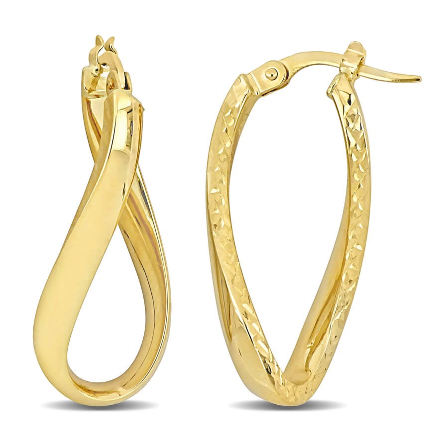 AMOUR 28mm Oval Twist Texture and Hoop Earrings In 14K Yellow Gold