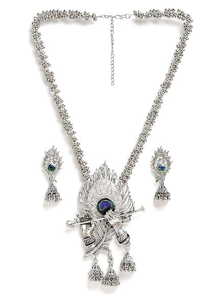 Fashion Latest Stylish Traditional Oxidised Silver Necklace Jewellery Set