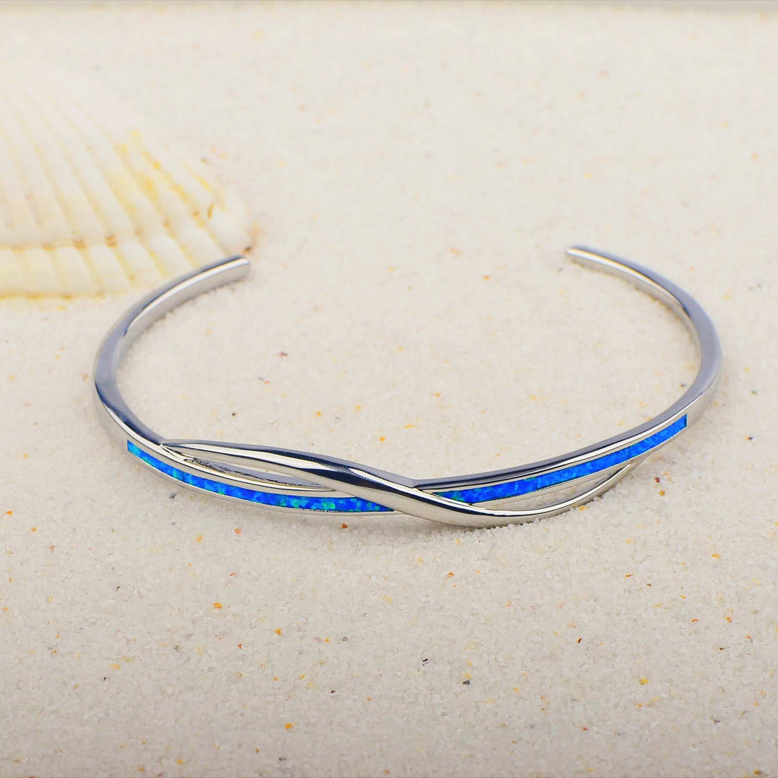 Fashion Fine Blue Fire Opal Bangles 925 Sterling Sliver Jewelry For Women Girls