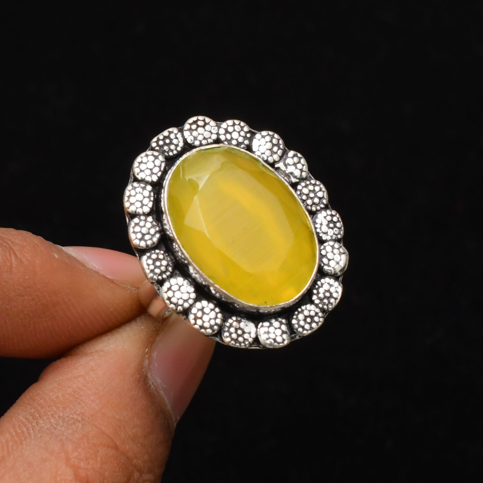 Yellow Onyx Gemstone Handmade 925 Sterling Silver Jewelry Ring Size 7