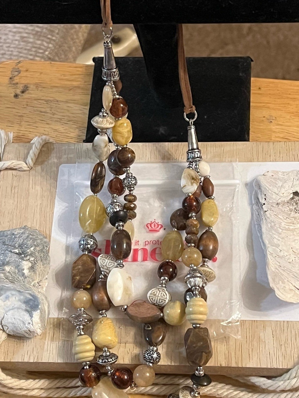 Premier Designs Brown, Cream & Yellow Mixed Bead Necklace