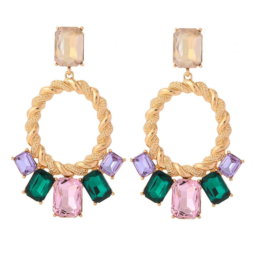 Gold Hoop Earrings Rope Rhinestone Statement Stud Chunky Earrings Multi Color