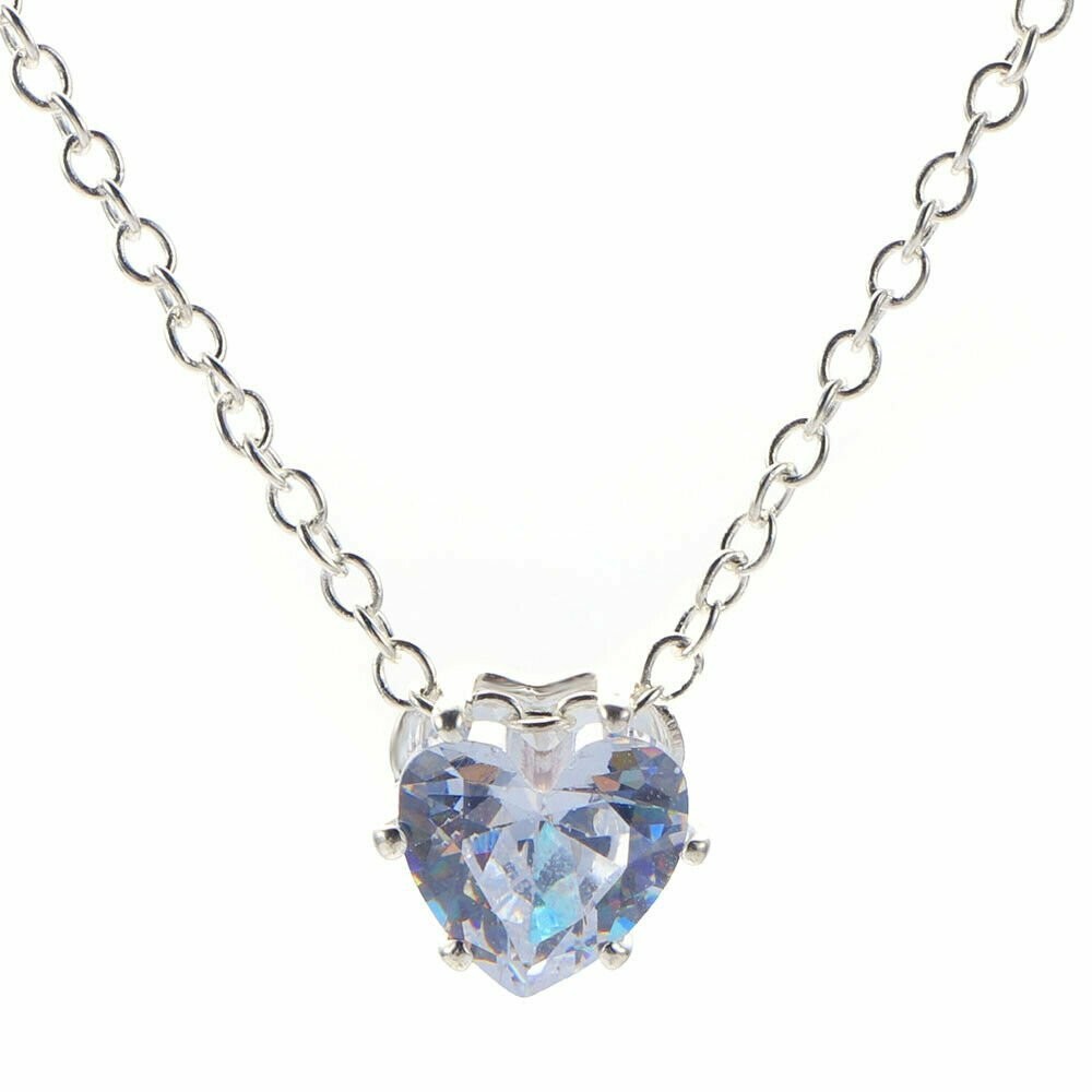 Fashion Plated Silver Heart Necklace Pendant Women Simulated Sapphire Jewelry