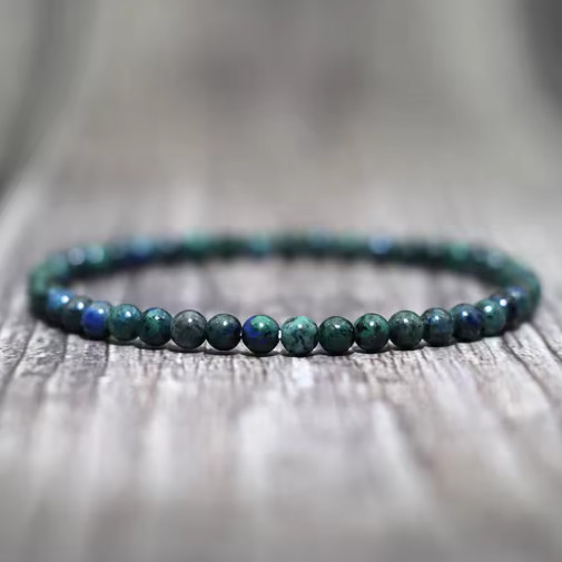 Azurite Malachite Gemstone Stretch Dainty Bracelet Minimalist 4mm Round Beads