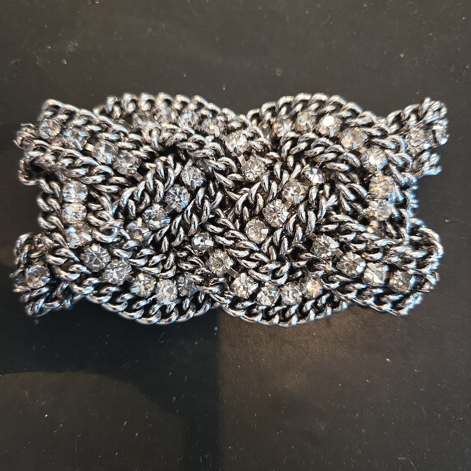 STELLA & DOT RETRO CZ SILVER WRAP BRACELET, LOBSTER CLOSURE Very heavy