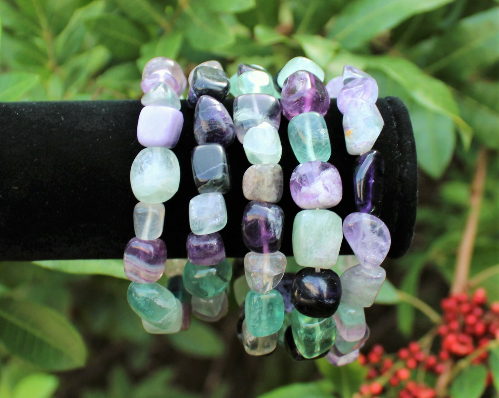 Fluorite Tumbled Stone Crystal Bracelet 6-8mm: Genuine Fluorite Gemstone