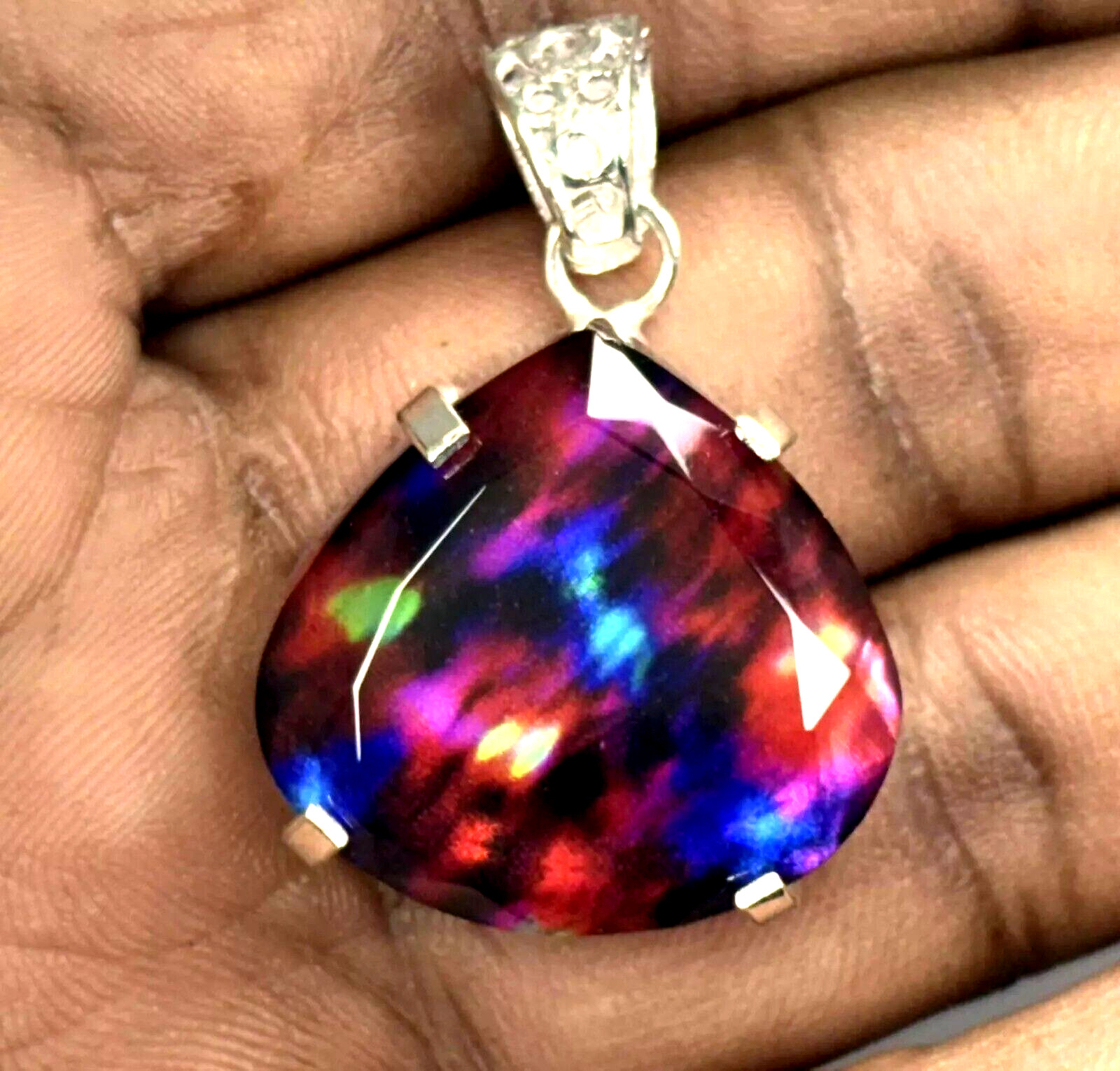 Natural 96.90 Ct AAA Certified Ammolite 925 Solid Silver Pendant Loose Gemstone