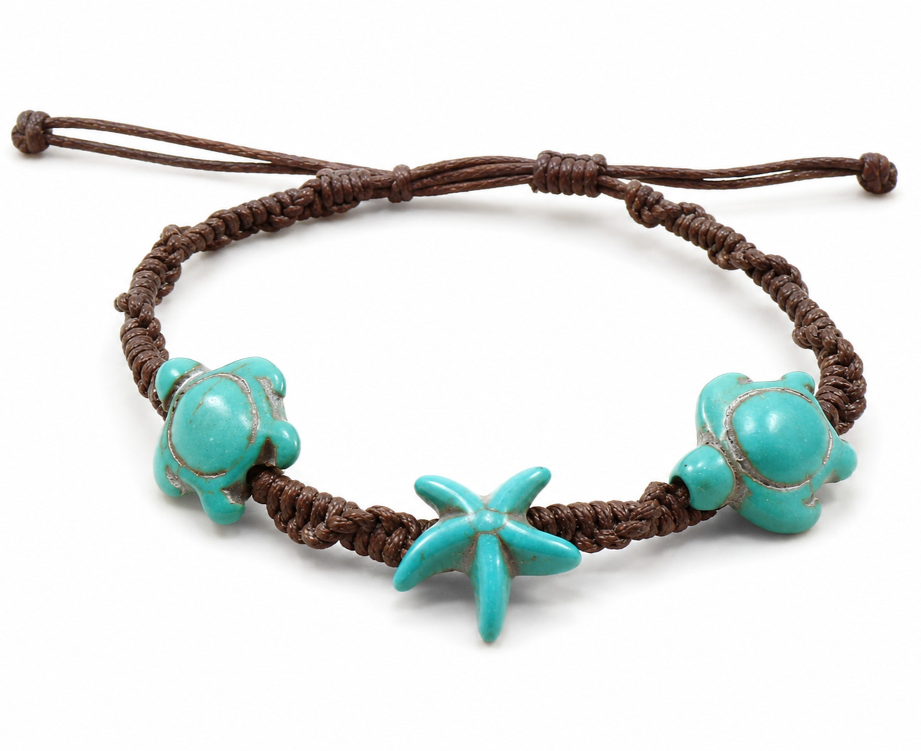 Turquoise Howlite Turtle Bracelet Starfish Charm Braided Macrame Adjustable